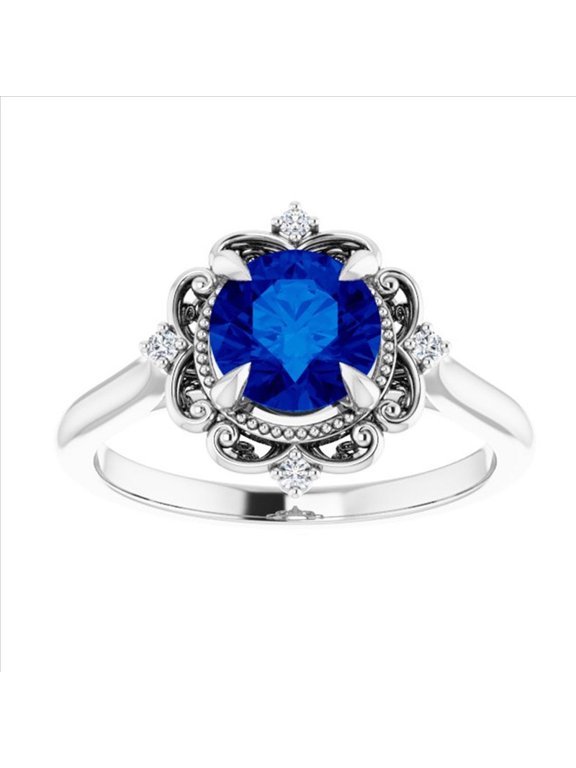 Sapphire ring Round Cut Gemstone Ring Engagement Ring 925 Sterling Silver Ring