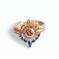 thumbnail image 1 of Sapphire wedding ring set, Sunset engagement set, Orange & blue sapphire set Unique Silver Ring Rose Gold Plated, 1 of 4