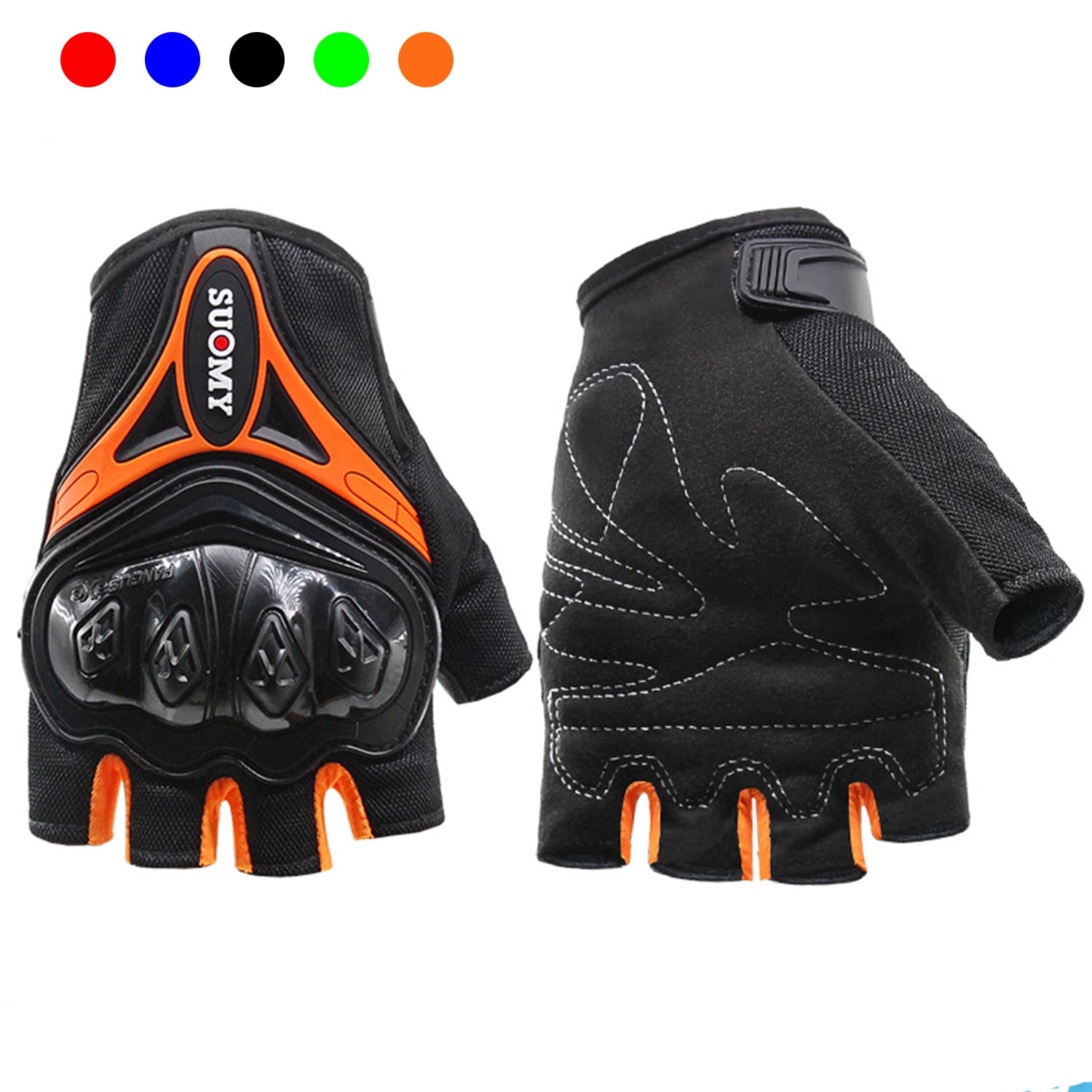 SapphireShack Half Finger Motocycle Gloves, Motorcycle Gloves for Summer, PVC Hard Shell Breathable Lightweight Motorcyle Gloves, Touchscreen Motorcycle Riding Gloves for Road Racing(Orange,M,1 Pairs)