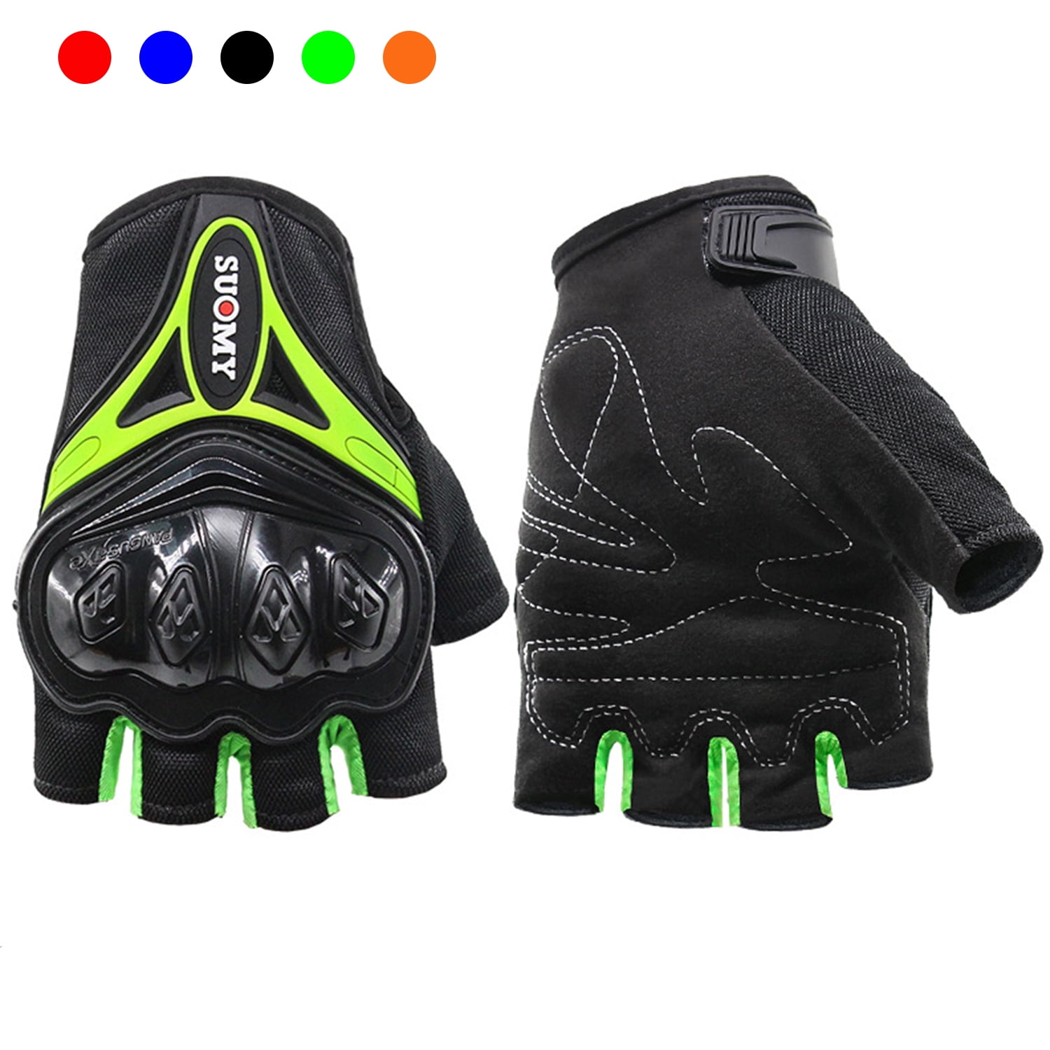SapphireShack Half Finger Motocycle Gloves, Motorcycle Gloves for Summer, PVC Hard Shell Breathable Lightweight Motorcyle Gloves, Touchscreen Motorcycle Riding Gloves for Road Racing(Green,XL,1 Pairs)