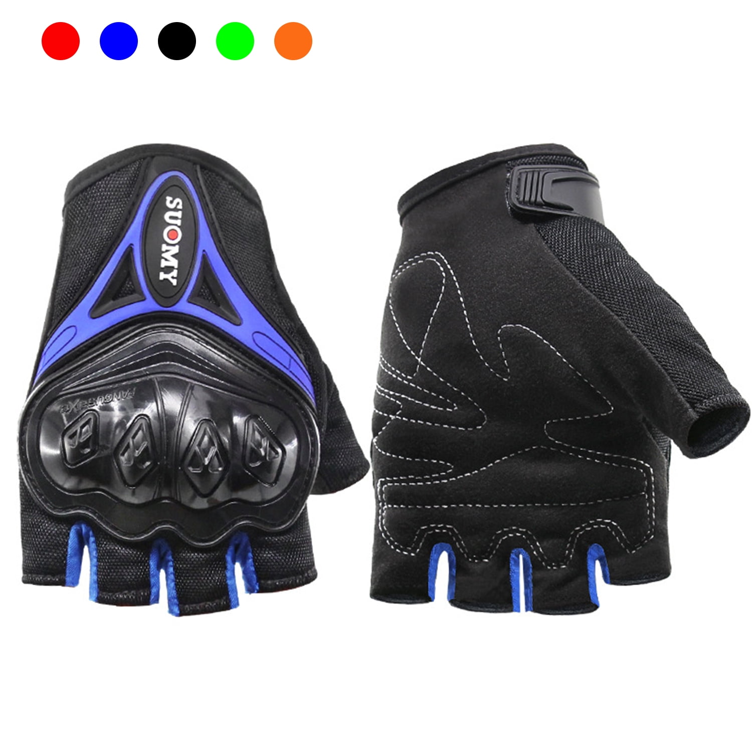 SapphireShack Half Finger Motocycle Gloves, Motorcycle Gloves for Summer, PVC Hard Shell Breathable Lightweight Motorcyle Gloves, Touchscreen Motorcycle Riding Gloves for Road Racing(Blue,M,1 Pairs)