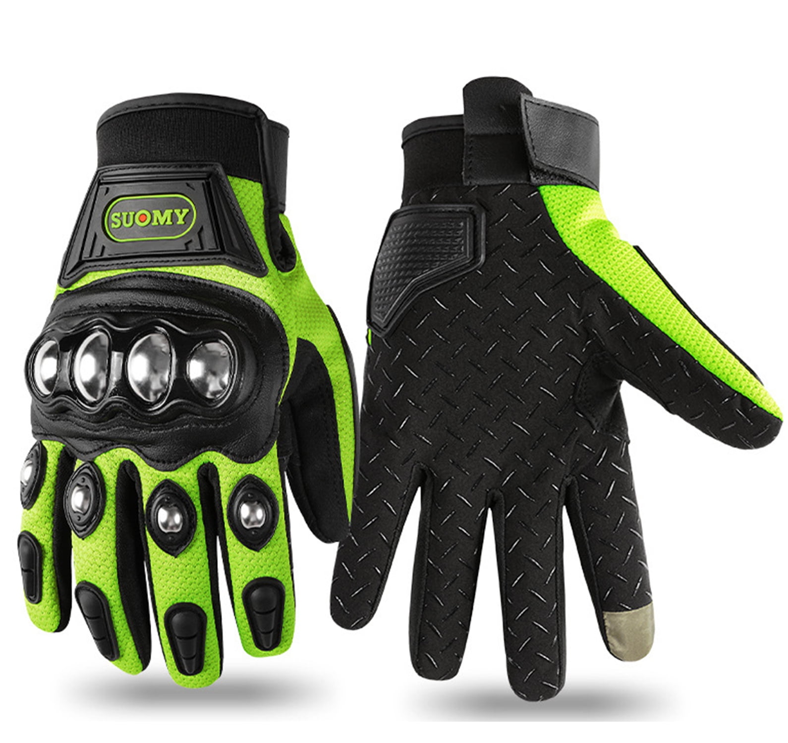 SapphireShack Motocycle Gloves, Nylon Motorcycle Gloves, Stainless Steel Shell Breathable Lightweight Motorcyle Gloves, Touchscreen Motorcycle Riding Gloves for Road Racing( Green,M,1 Pairs)