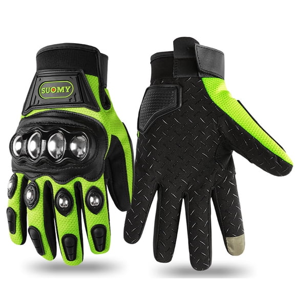 SapphireShack Motocycle Gloves, Nylon Motorcycle Gloves, Stainless Steel Shell Breathable Lightweight Motorcyle Gloves, Touchscreen Motorcycle Riding Gloves for Road Racing( Green,M,1 Pairs)