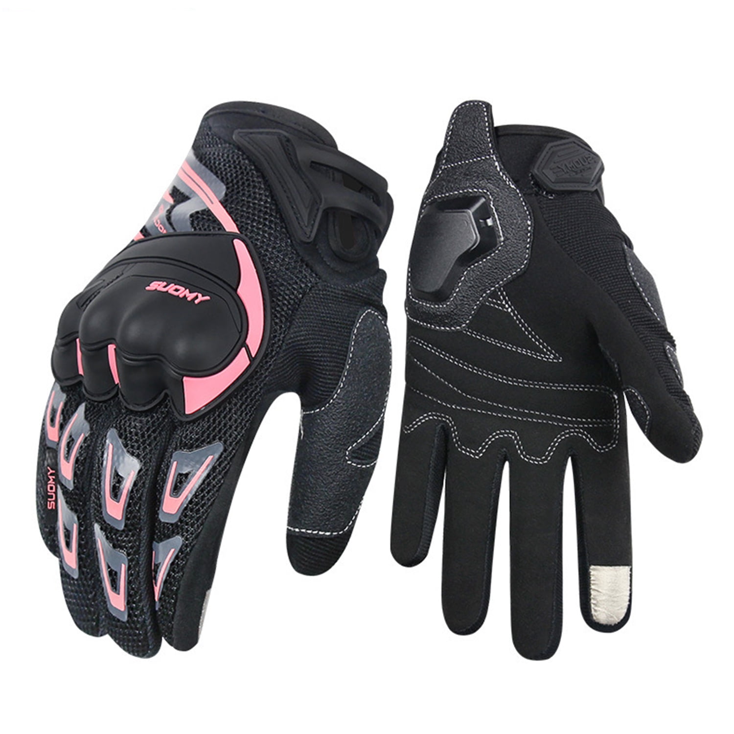 SapphireShack Motocycle Gloves With Reflective, Motorcycle Gloves for Summer, Hard Shell Breathable Lightweight Motorcyle Gloves, Touchscreen Motorcycle Riding Gloves for Road Racing(Pink,L,1 Pairs)