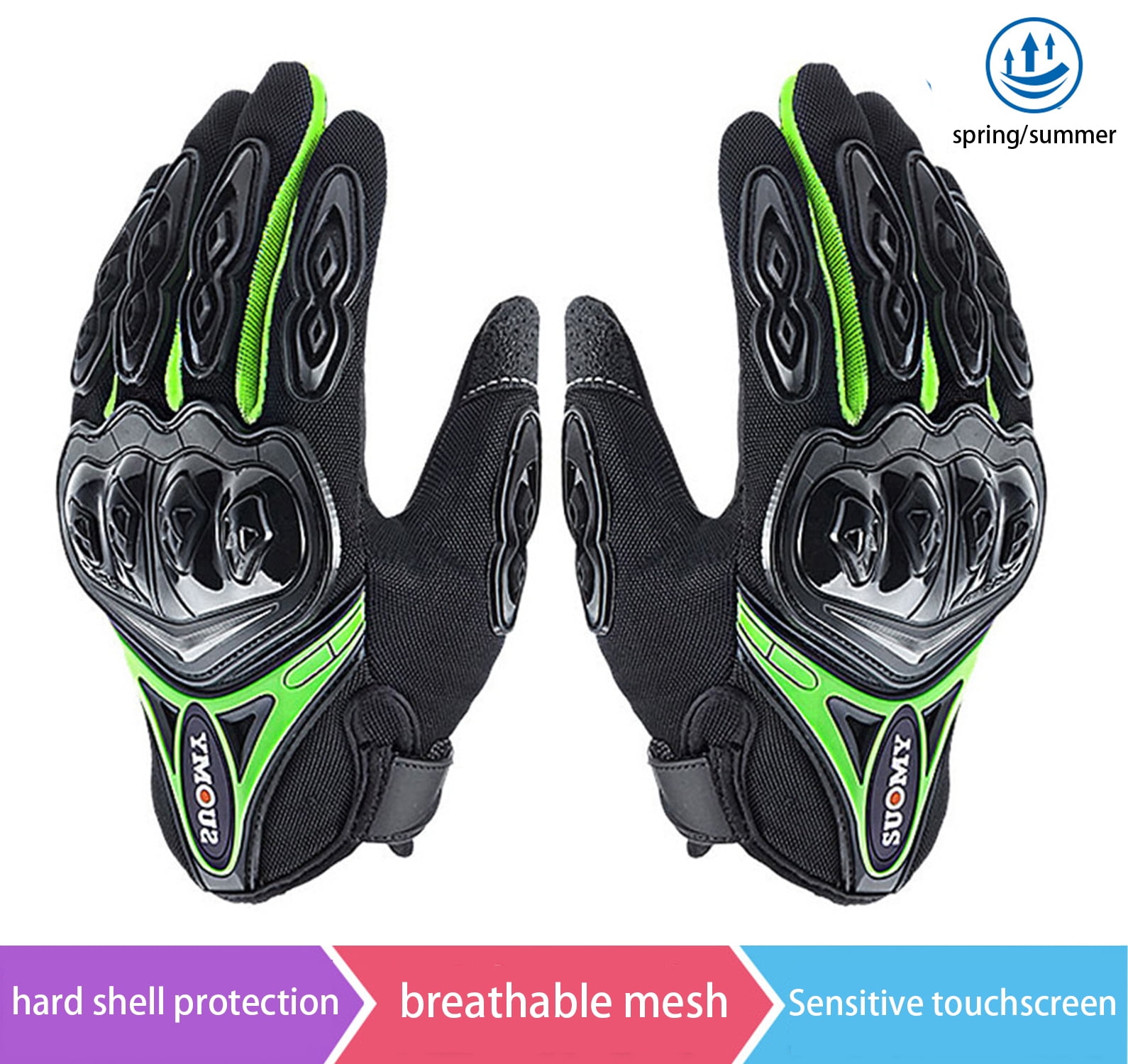 SapphireShack Motorcycle Gloves, Motocycle Gloves, PVC Hard Shell Breathable Lightweight Motorcyle Gloves, Touchscreen Motorcycle Riding Gloves for Road Racing, Motocross, Cycling(Green,M,1 Pairs)