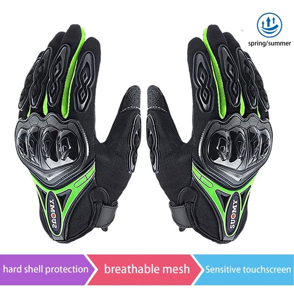 SapphireShack Motorcycle Gloves, Motocycle Gloves, PVC Hard Shell Breathable Lightweight Motorcyle Gloves, Touchscreen Motorcycle Riding Gloves for Road Racing, Motocross, Cycling(Green,M,1 Pairs)