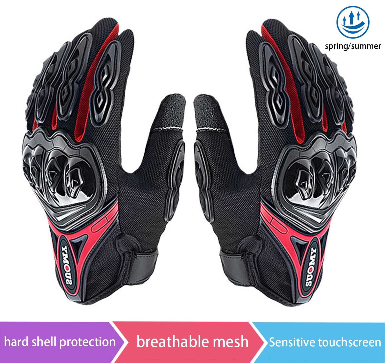 SapphireShack Motorcycle Gloves, Motocycle Gloves, PVC Hard Shell Breathable Lightweight Motorcyle Gloves, Touchscreen Motorcycle Riding Gloves for Road Racing, Motocross, Cycling(Red,L,1 Pairs)