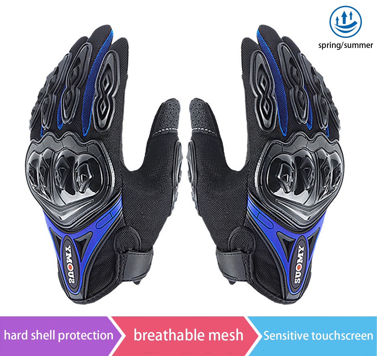 SapphireShack Motorcycle Gloves, Motocycle Gloves, PVC Hard Shell Breathable Lightweight Motorcyle Gloves, Touchscreen Motorcycle Riding Gloves for Road Racing, Motocross, Cycling(Blue,L,1 Pairs)