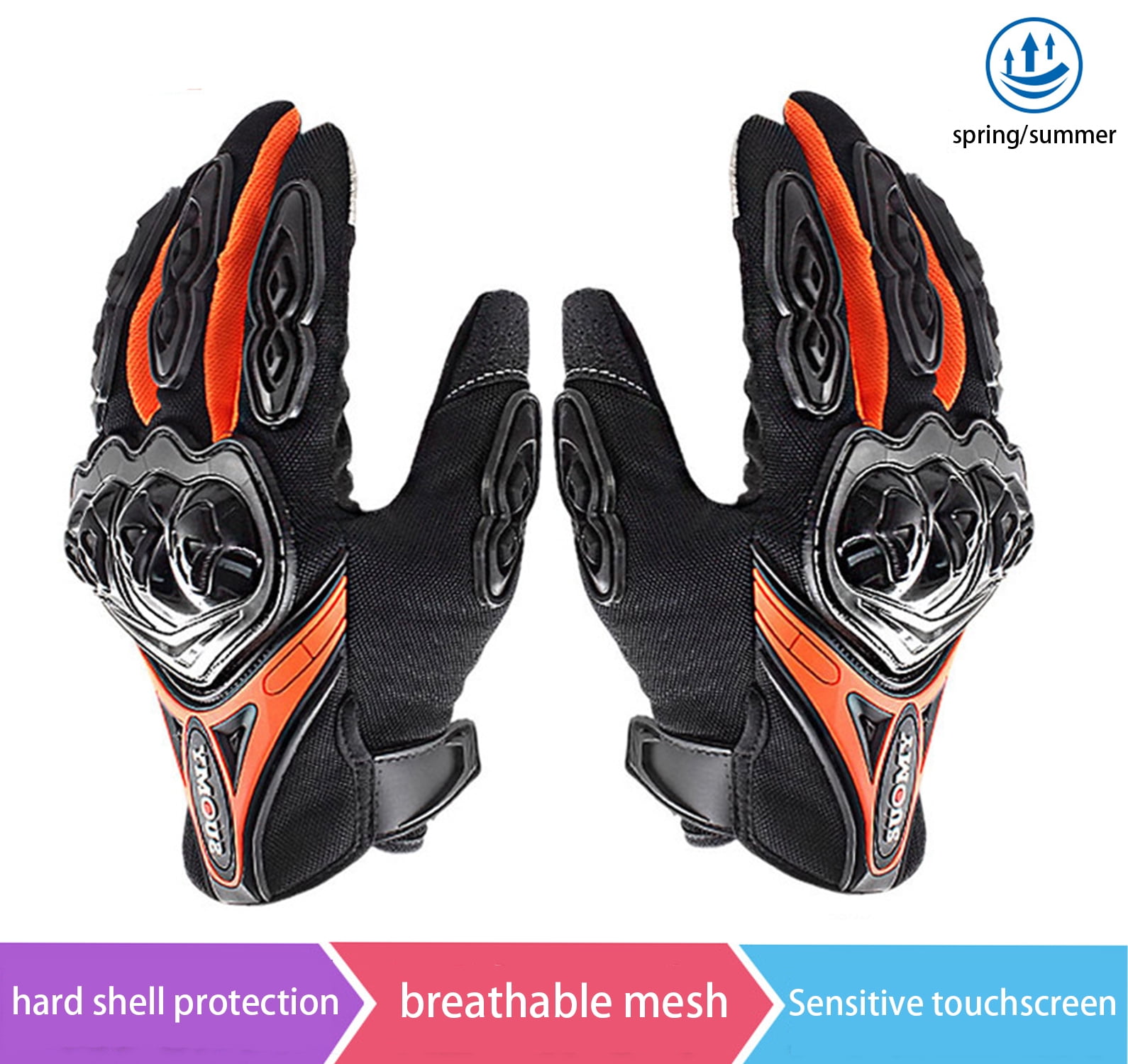 SapphireShack Motorcycle Gloves, Motocycle Gloves, PVC Hard Shell Breathable Lightweight Motorcyle Gloves, Touchscreen Motorcycle Riding Gloves for Road Racing, Motocross, Cycling(Orange,L,1 Pairs)