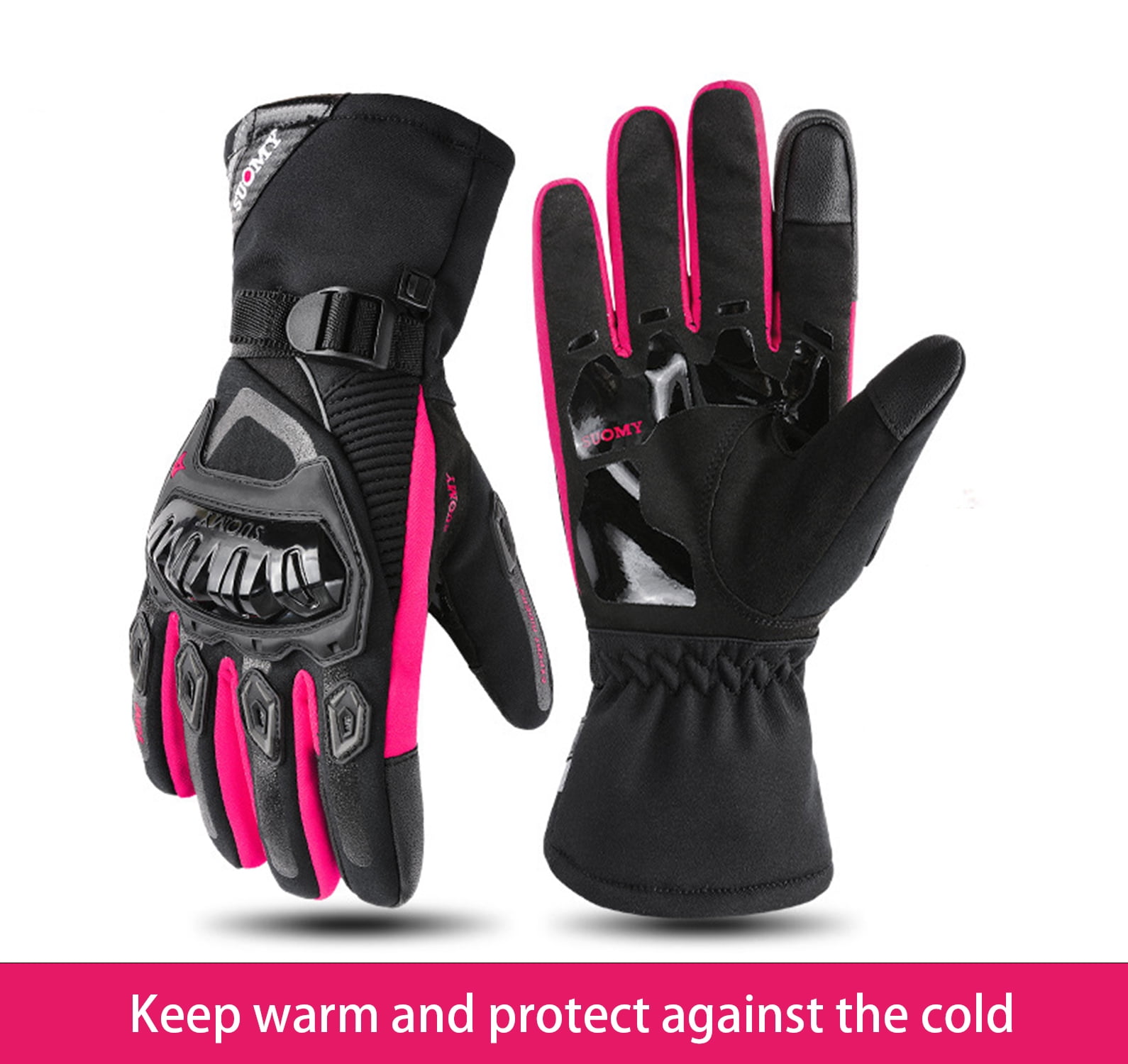 SapphireShack Windproof Motocycle Gloves for Winters, Warm Motorcycle Gloves, PVC Hard Shell Motorcyle Gloves, Touchscreen Motorcycle Riding Gloves for Road Racing( Pink,XL,1 Pairs)