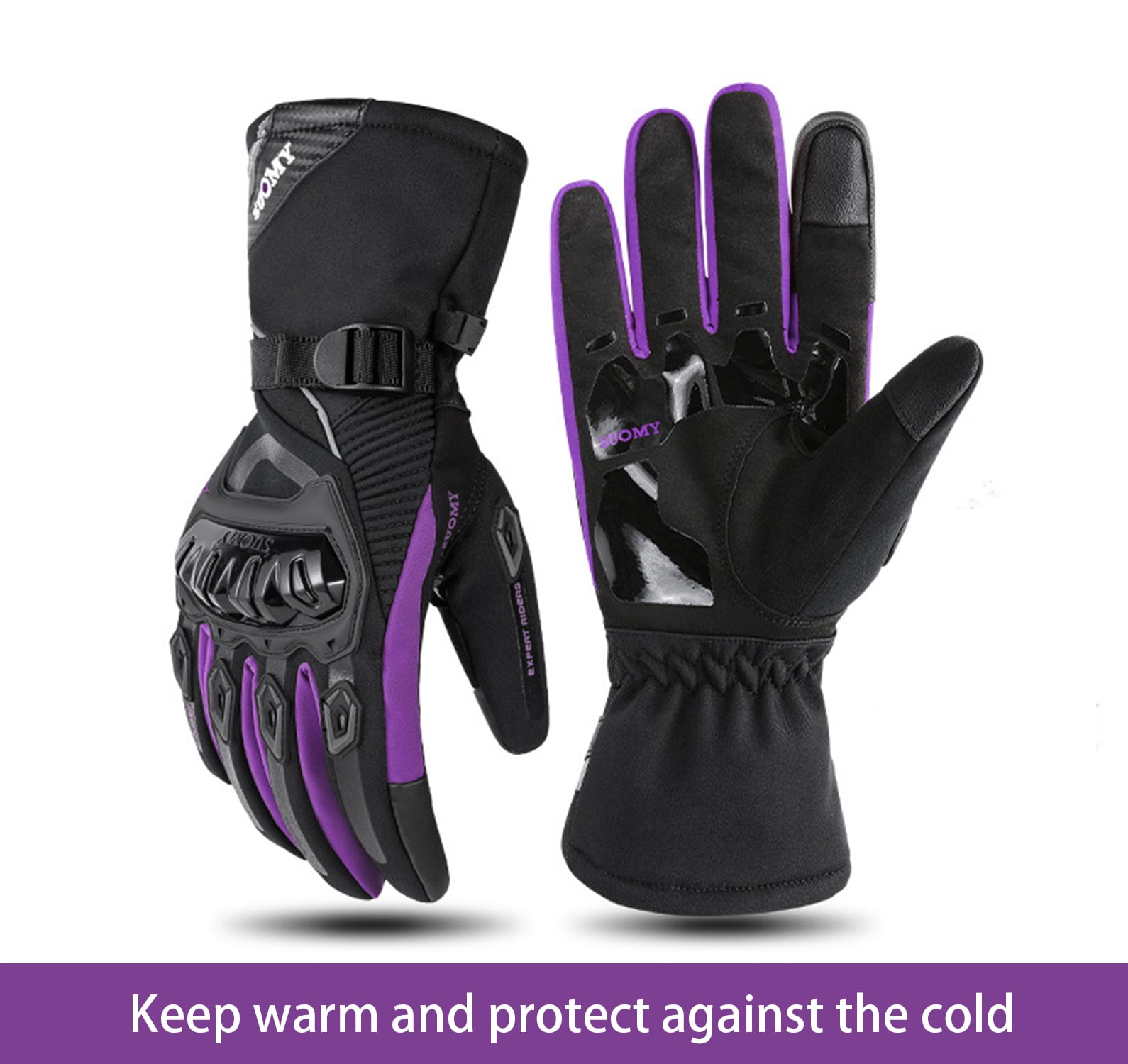 SapphireShack Windproof Motocycle Gloves for Winters, Warm Motorcycle Gloves, PVC Hard Shell Motorcyle Gloves, Touchscreen Motorcycle Riding Gloves for Road Racing( Purple,L ,1 Pairs)