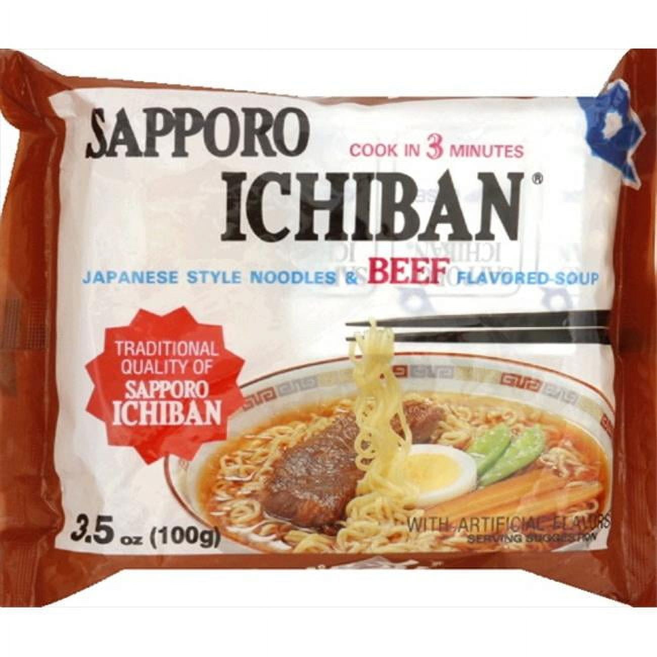Sapporo Ichiban Japanese Style Ramen in Rich Beef Broth, 3.5 oz, Instant Noodles