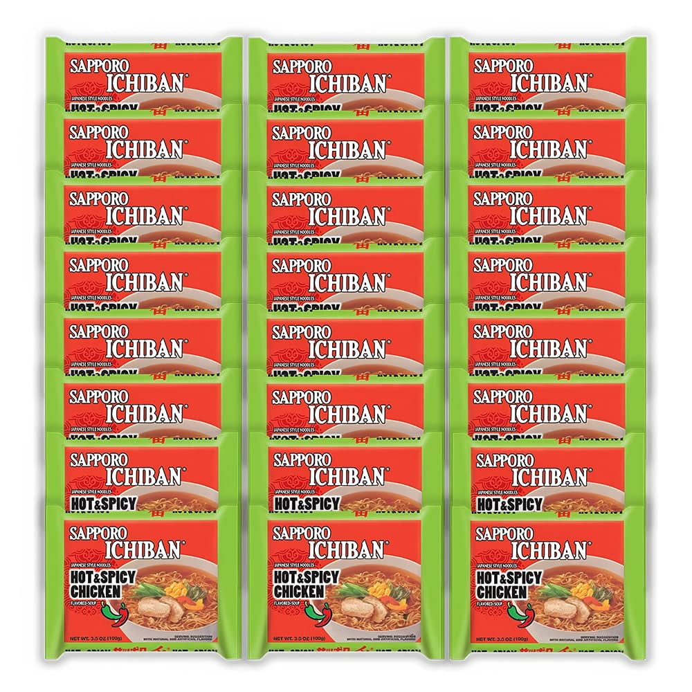 Sapporo Ichiban Ramen Noodles Hot and Spicy Chicken Flavor Japanese Instant Noodles 24 Pack X 3.5 Oz