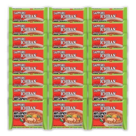 Sapporo Ichiban Ramen Noodles Hot and Spicy Chicken Flavor Japanese Instant Noodles 24 Pack X 3.5 Oz