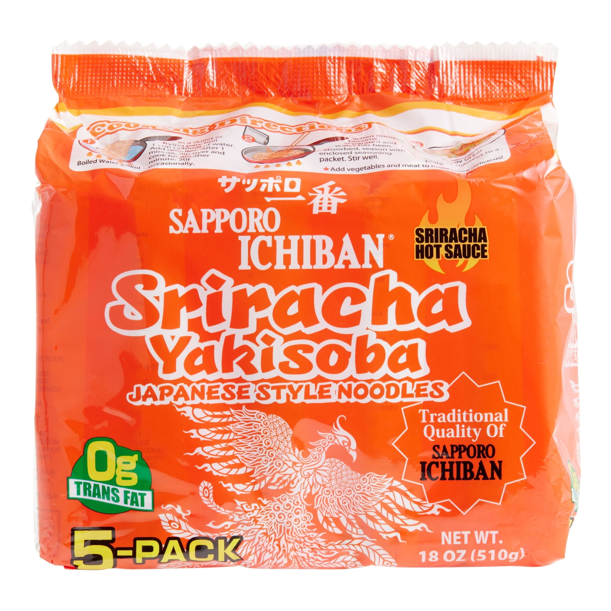 Sapporo Ichiban Sriracha Yakisoba Instant Noodles 18 oz. Pack of 3