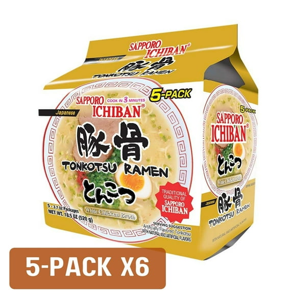 Sapporo Ichiban Tonkotsu Flavored Soup Instant Ramen, 18.5 oz, 5 pack (case of 30)