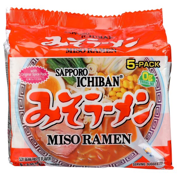 Sapporo ichiban Miso Flavored Soup Japenese Style Noodles, 3.5 oz, 6 Count, 5 Pack
