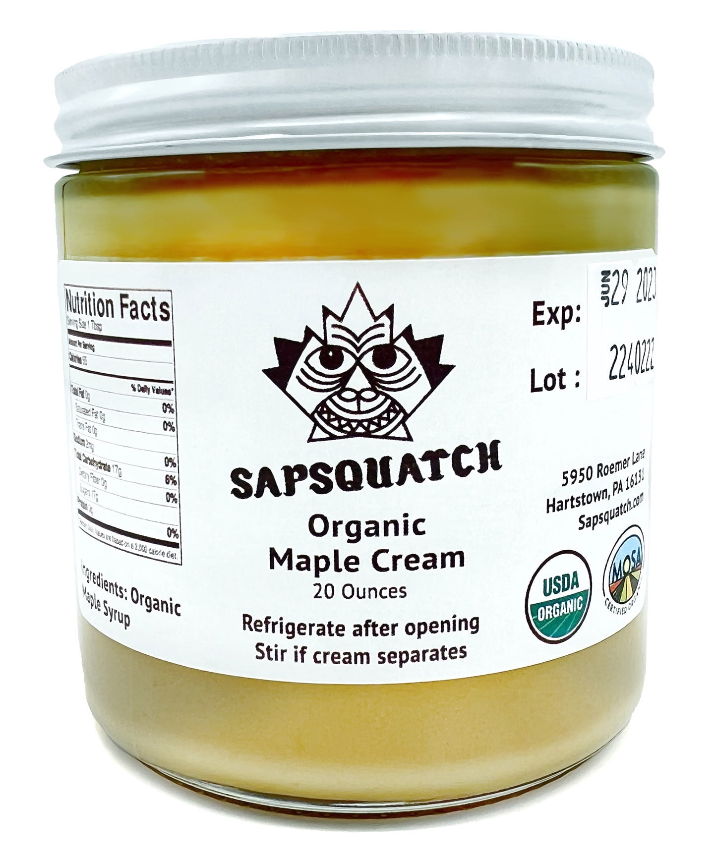 Sapsquatch Organic Maple Cream -20 Ounces - Pure Maple Cream Butter Spread