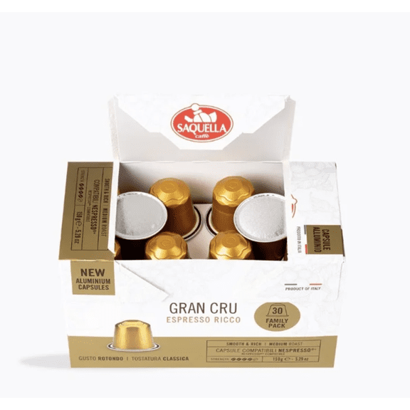 Saquella Grand Cru Dark Roast Nespresso Compatible Coffee Capsules, 30 Count (5.29 oz)