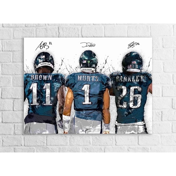 Saquon Barkley Jalen Hurts Aj Brown Philadelphia Eagles Wrap Or Museum Quality Fine Art Man Cave Room, Unframed Poster