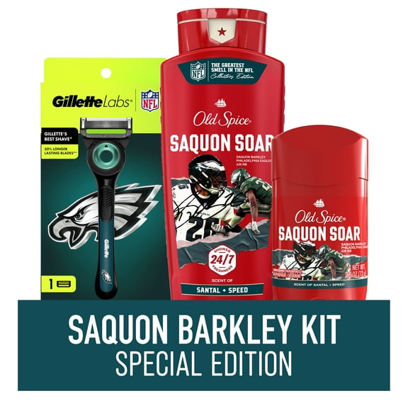 Exclusive Saquon Barkley Old Spice x Gillette NFL Value Bundle, includes Licensed Philadelphia Eagles Razor plus 'Saquon Soar' Body Wash & Antiperspirant