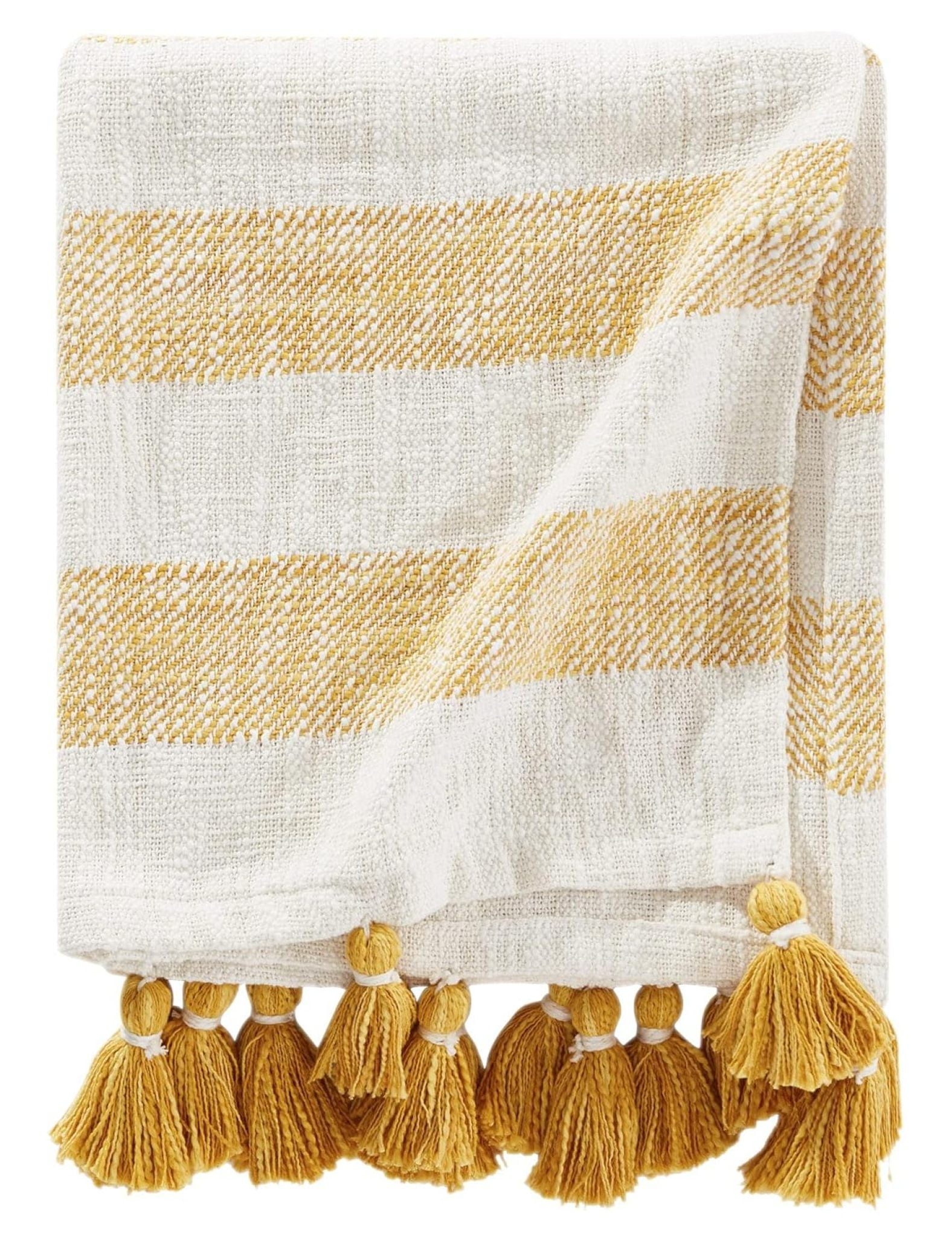 Lara Striped Lightweight Cotton Throw Blanket, 50" x 60", Yellow
