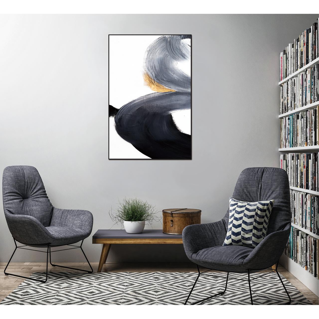 Large Black and White Abstract Canvas Painting