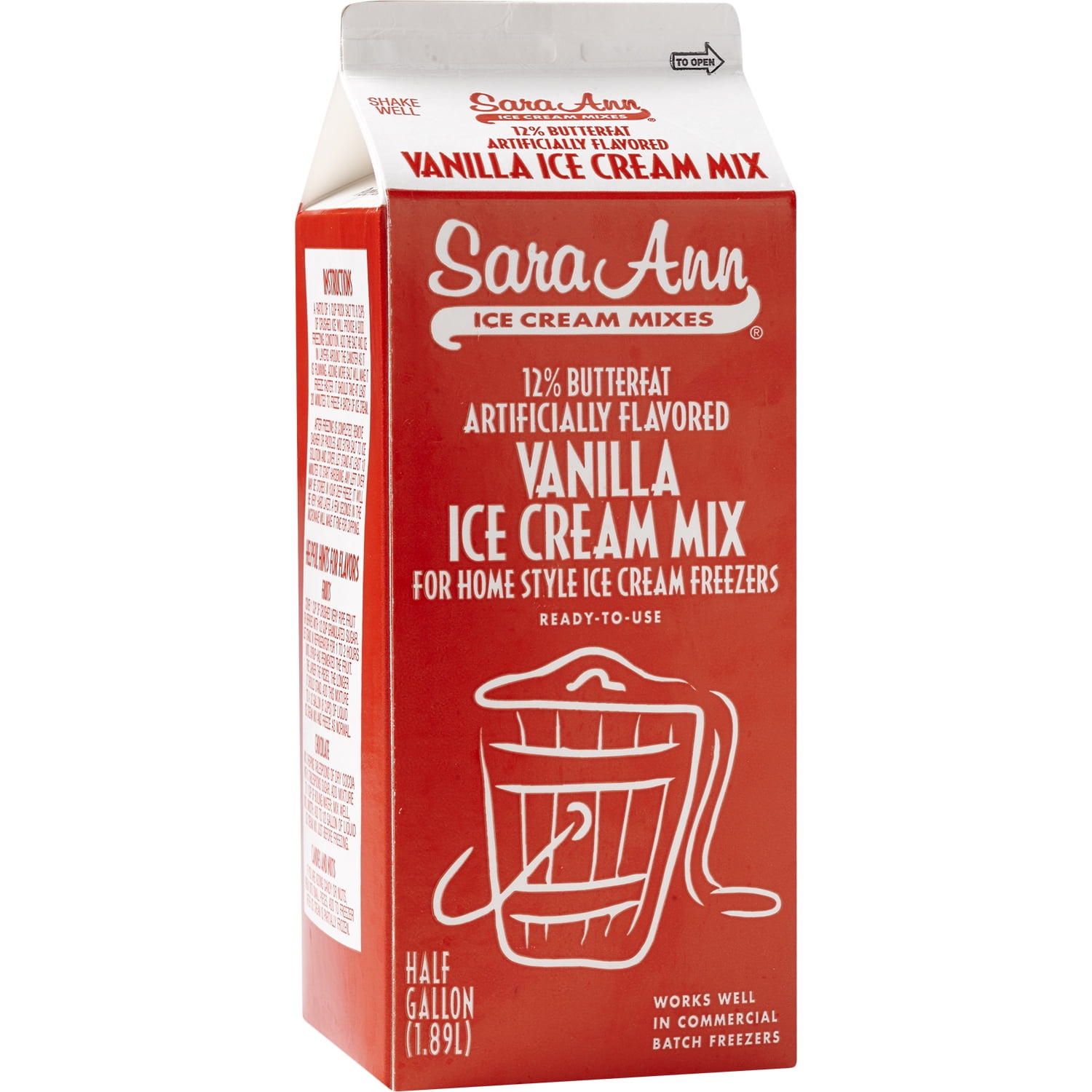 Sara Ann Vanilla Ice Cream Mix, Half Gallon