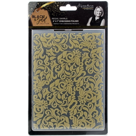 Sara Davies Signature Black & Gold Embossing Folder-Regal Swirls