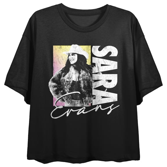 Sara Evans Slow Me Down Women's Black Crew Neck Short Sleeve Crop Top-Large