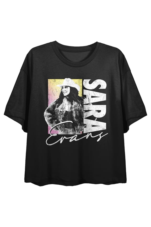 Sara Evans Slow Me Down Women's Black Crew Neck Short Sleeve Crop Top-Large