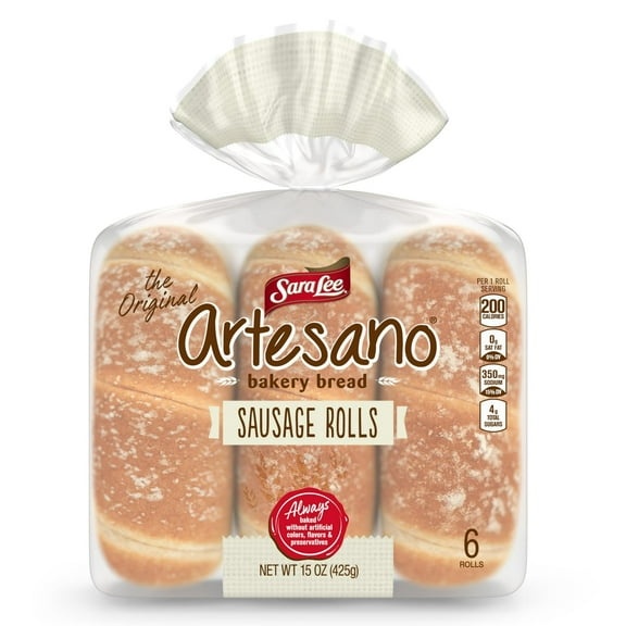 Sara Lee Artesano Bakery Bread Plain Sausage Rolls, 6 count, Soft Hot Dog Buns, 15 oz Bag (Pack of 2)