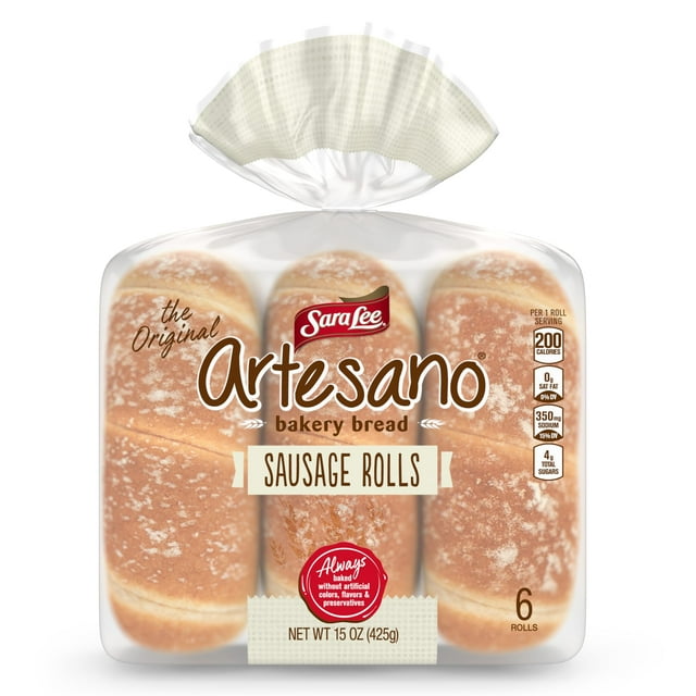 Sara Lee Artesano Bakery Bread Plain Sausage Rolls, 6 count, Soft Hot