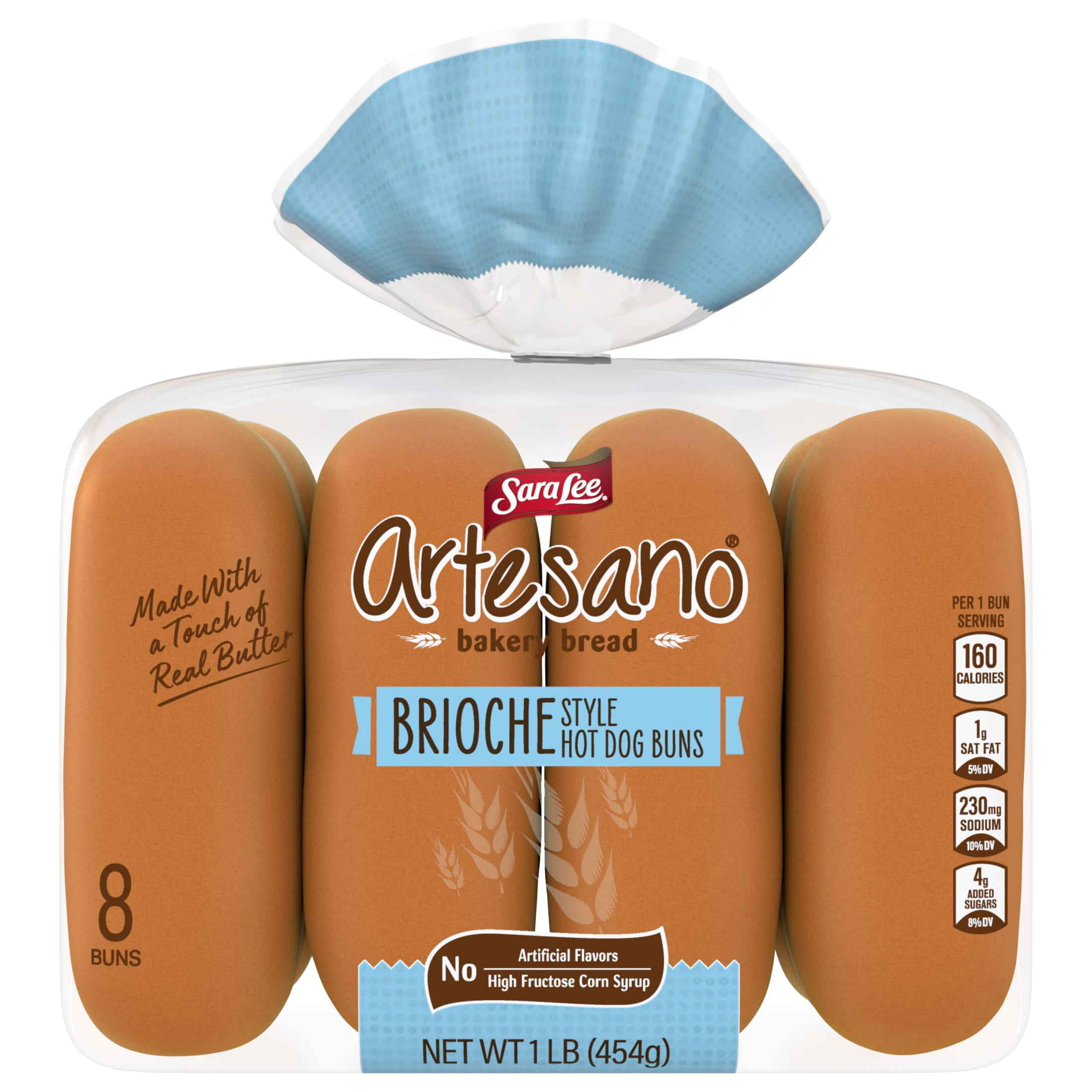 Sara Lee Artesano Brioche Hot Dog Buns, 8 count, Hot Dog Buns, 16 oz Bag