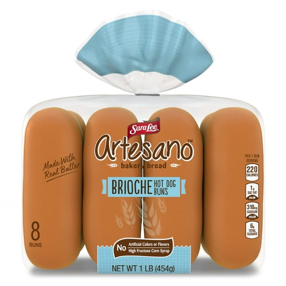 Sara Lee Artesano Brioche Hot Dog Buns, 8 count, Soft Hot Dog Buns, 16 oz Bag -Pack Of 3