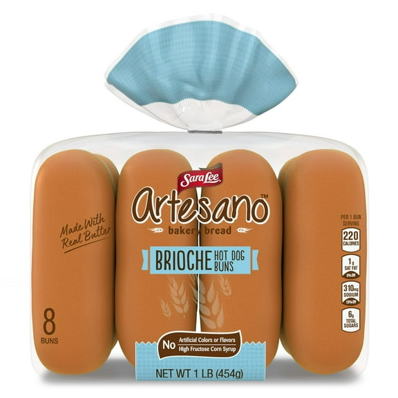 Sara Lee Artesano Brioche Hot Dog Buns, 8 count, Soft Hot Dog Buns, 16 oz Bag (Pack of 4)