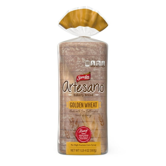 Sara Lee Artesano Golden Wheat Bread, 20 oz, Soft Whole Wheat Pre-sliced Wheat Bread, Bag -Pack Of 7