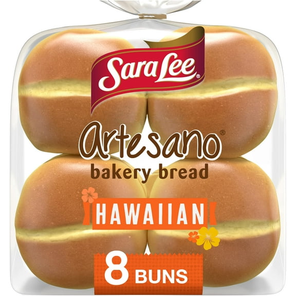Sara Lee Artesano Hawaiian Bakery Buns, 8 count, Sweet Hamburger Buns, 19 oz Bag