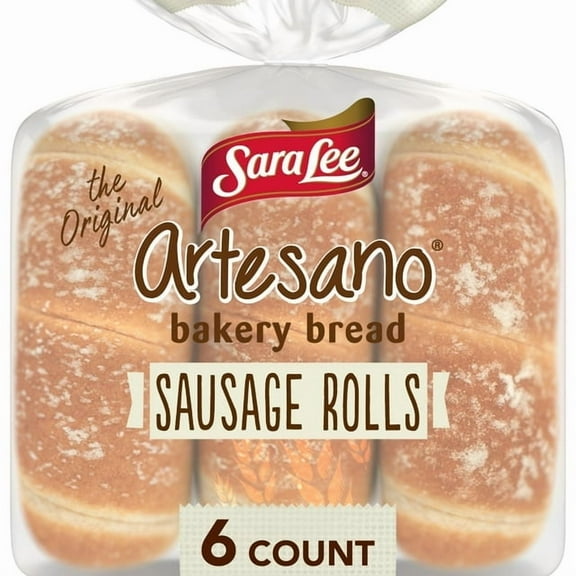 Sara Lee Artesano Plain Sausage Rolls, 6 count, Hot Dog Buns 15 oz Bag (Pack of 3)