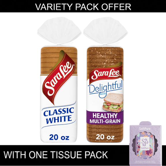 Sara Lee Classic Bread, 20 oz, Plain White Bread, Bag | Sara Lee Delightful Multi-Grain Bread, 20 oz, 45 Calories Multigrain Bread, Bag