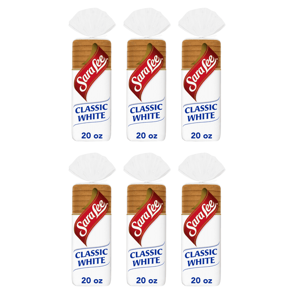 Sara Lee Classic Bread, 20 oz, Soft Plain White Bread, (Pack of 6)