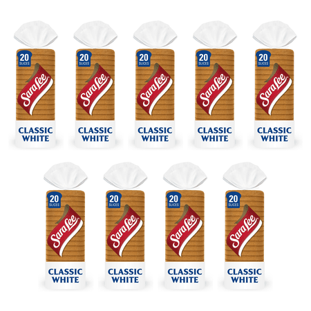 Sara Lee Classic Bread, 20 oz, Soft Plain White Bread, (Pack of 9)