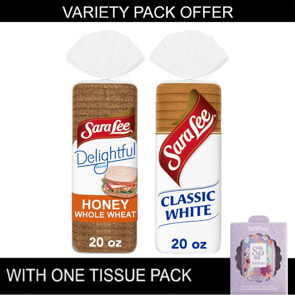 Sara Lee Delightful Honey Whole Wheat Bread, 20 oz, Honey Wheat Bread, Bag | Sara Lee Classic Bread, 20 oz, Plain White Bread, Bag