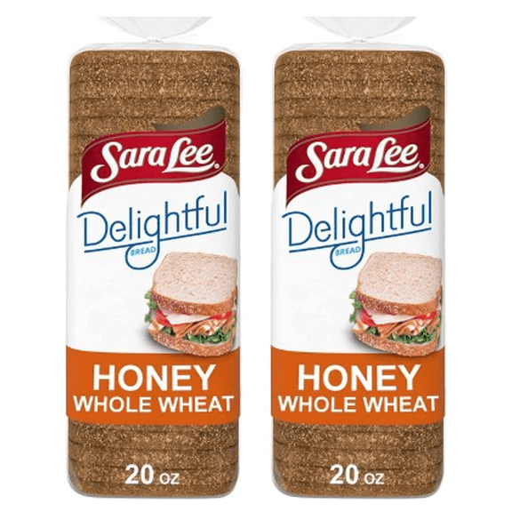 Sara Lee Delightful Honey Whole Wheat Bread, 20 oz, Soft Honey Wheat Bread, Bag (Pack of 2)