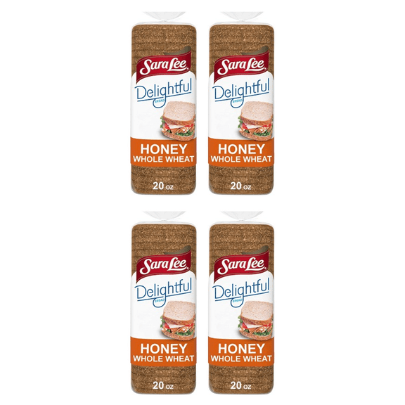Sara Lee Delightful Honey Whole Wheat Bread, 20 oz, Soft Honey Wheat Bread, Bag (Pack of 4)