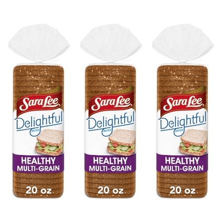 Sara Lee Delightful Multi-Grain Bread, 20 oz, Soft Multigrain Bread, Bag -Pack Of 3