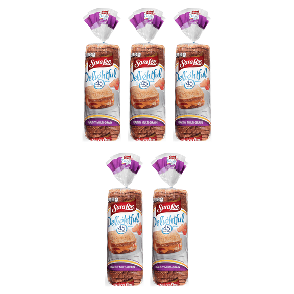 Sara Lee Delightful Multi-Grain Bread, 20 oz, Soft Multigrain Bread, Bag -Pack Of 5