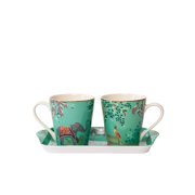 Sara Miller London Elephant Oasis Mug & Tray Set, 2 Fine China Cups