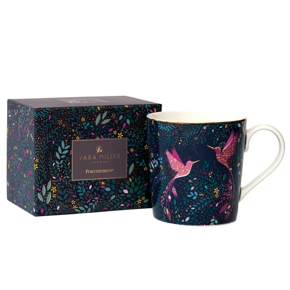 Sara Miller London India Hummingbird Mug - 12oz Fine China Coffee Cup with 22ct Gold Detail, Blue Collectible Drinkware for Hot Beverages & Giftable Tableware - Keepsake Dinnerware Collection