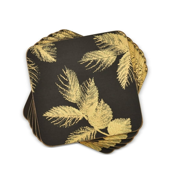 Sara Miller London for Pimpernel Etched Leaves Collection Dark Grey Coasters - Set of 6